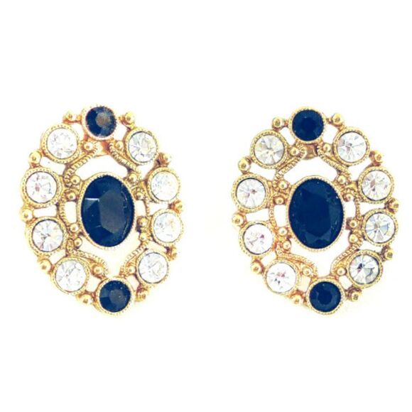 GOLDTONE BLACK CRYSTAL FILAGREE EARRINGS PIERCED - Picture 1 of 3